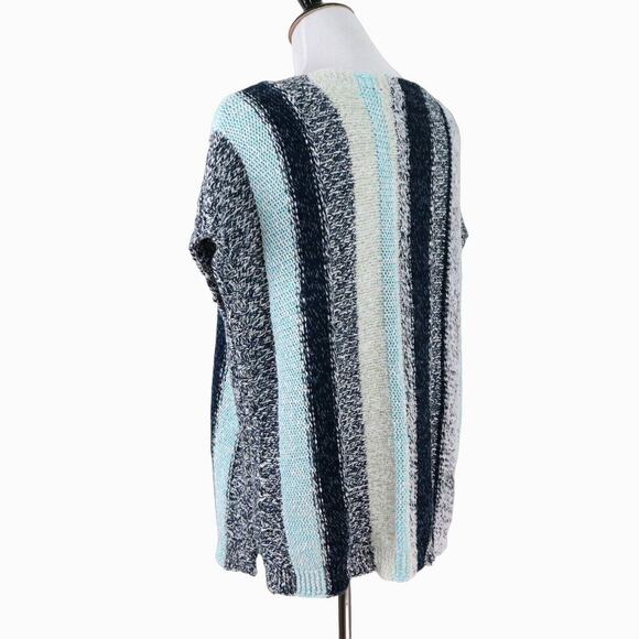 J Jill Size M Mixed Knit Top Heather Stripe Pullover Blue Gray - Picture 3 of 8